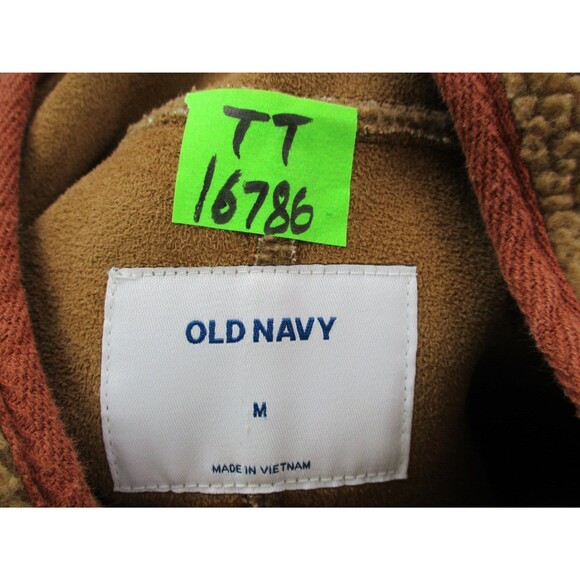 Old Navy Sweater Womens Medium M Caramel Brown Sherpa Shell Fleece Full Zip - Picture 10 of 10